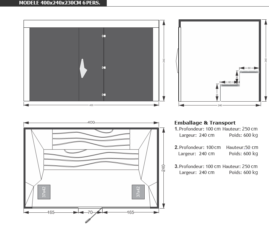 Dimensions sauna abstracto - sauna professionnel - piscine & Jardin