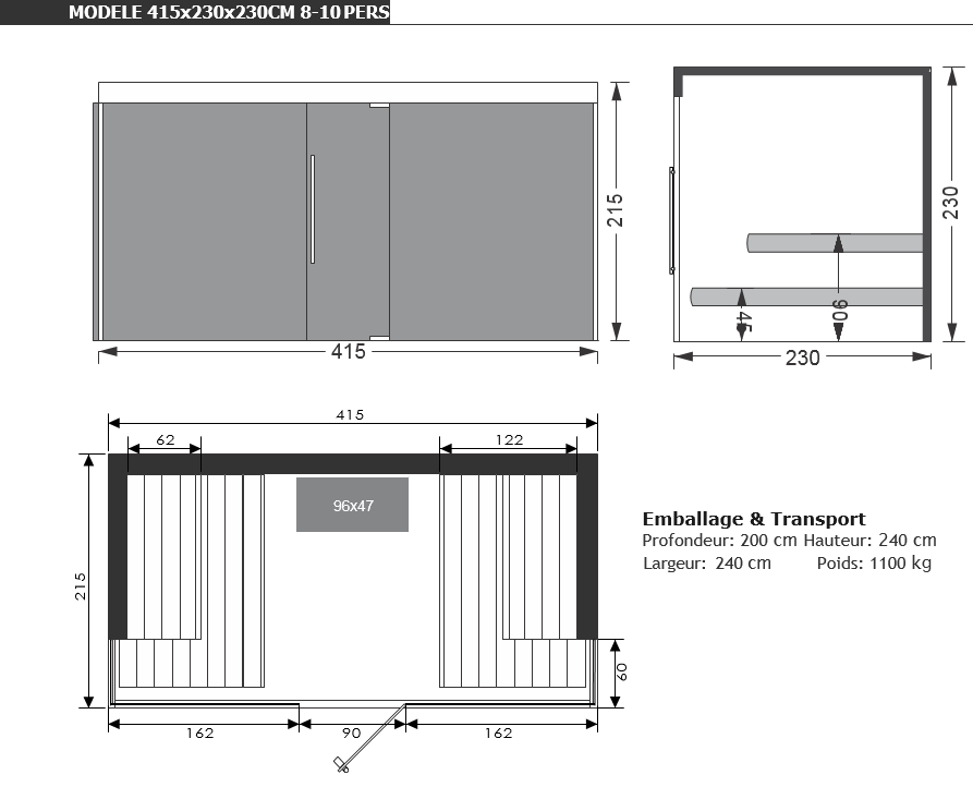 dimensions sauna nobleza piscine & jardin