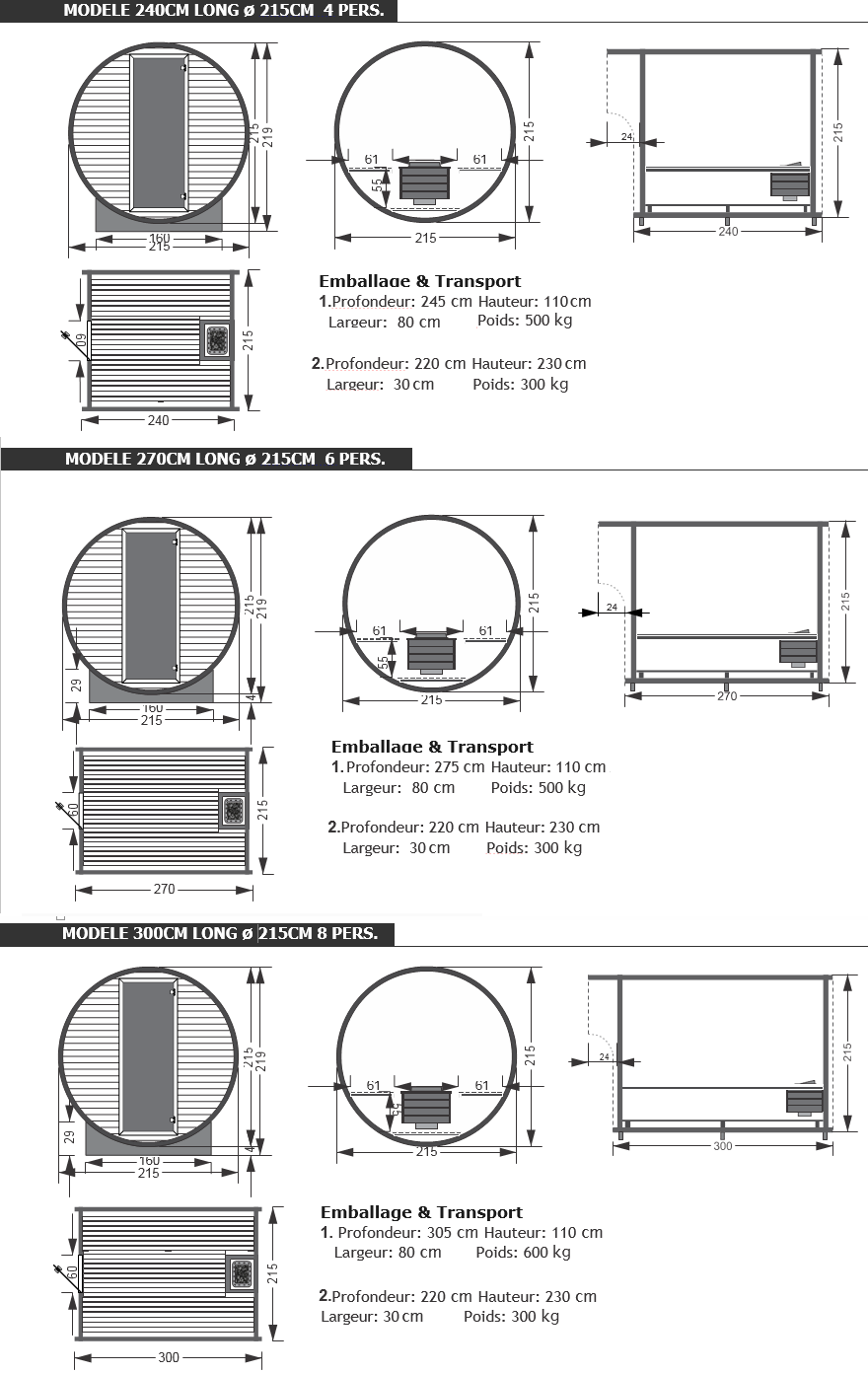 dimension sauna extérieur tonneau BARREL piscine et jardin