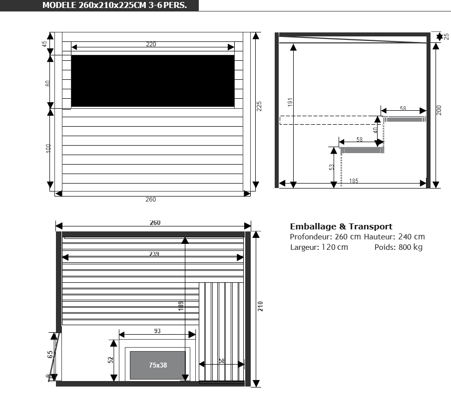 dimensions sauna chaleur piscine et jardin