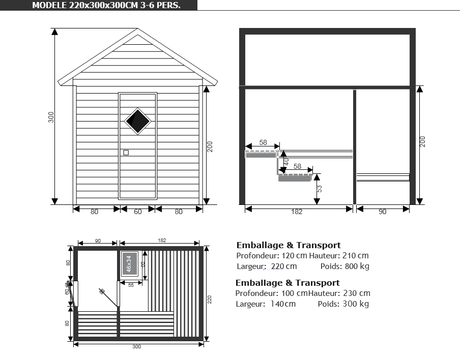 dimensions sauna confort - Piscine & Jardin - Nord-pas-de-calais-picardie