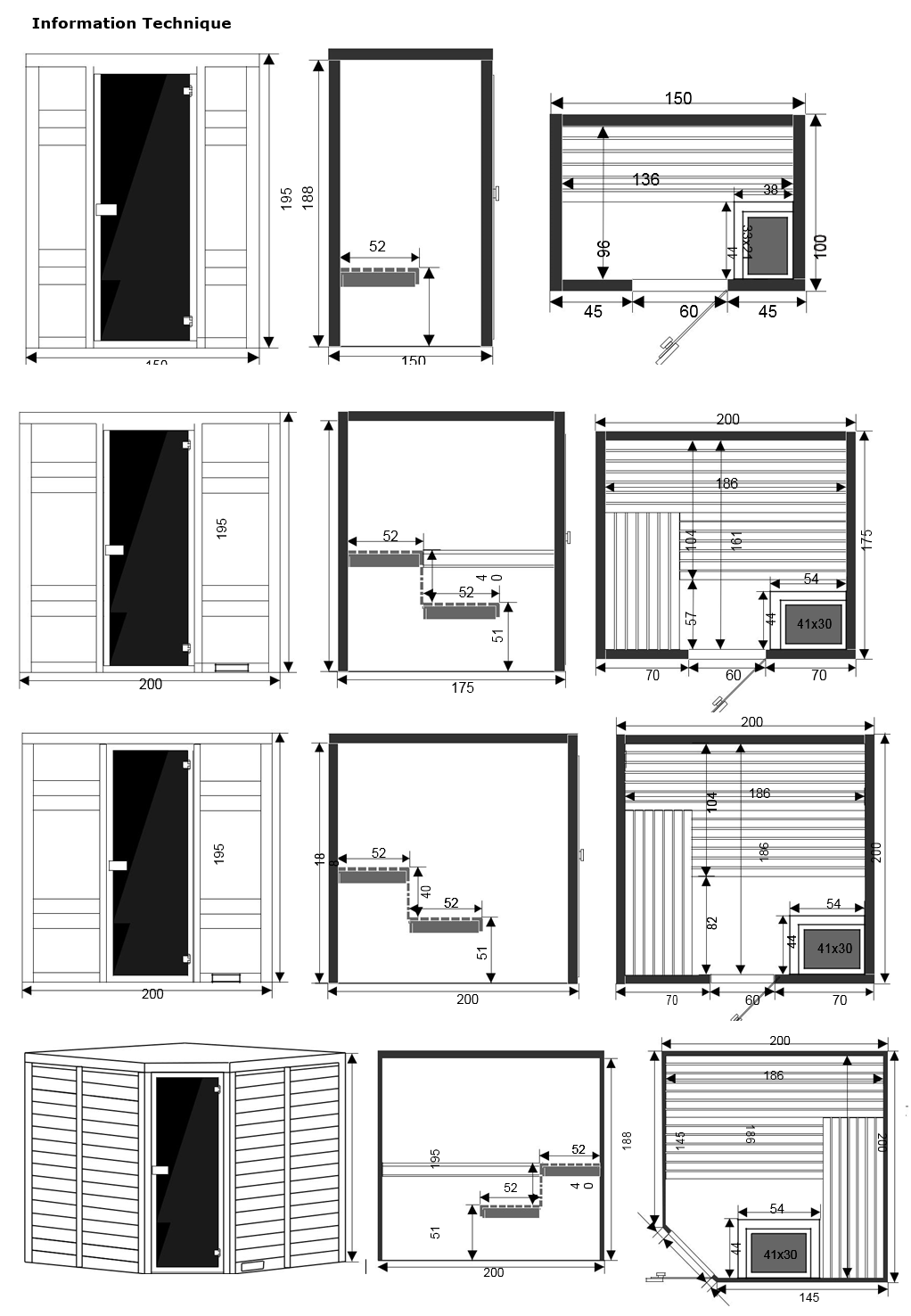 dimensions sauna kyla - piscine & jardin - NPdC