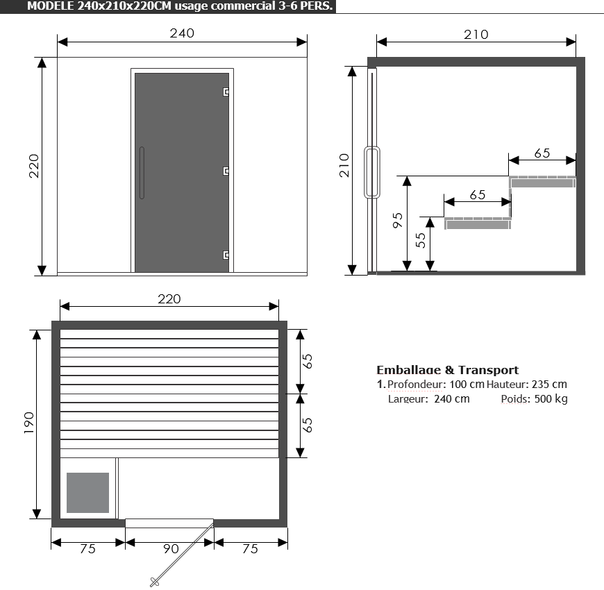 Dimensions sauna Profi - sauna traditionnel - Piscine Jardin