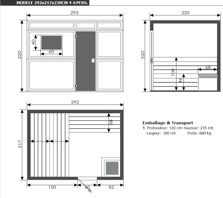 dimensions sauna cambridge traditionnel piscine & jardin