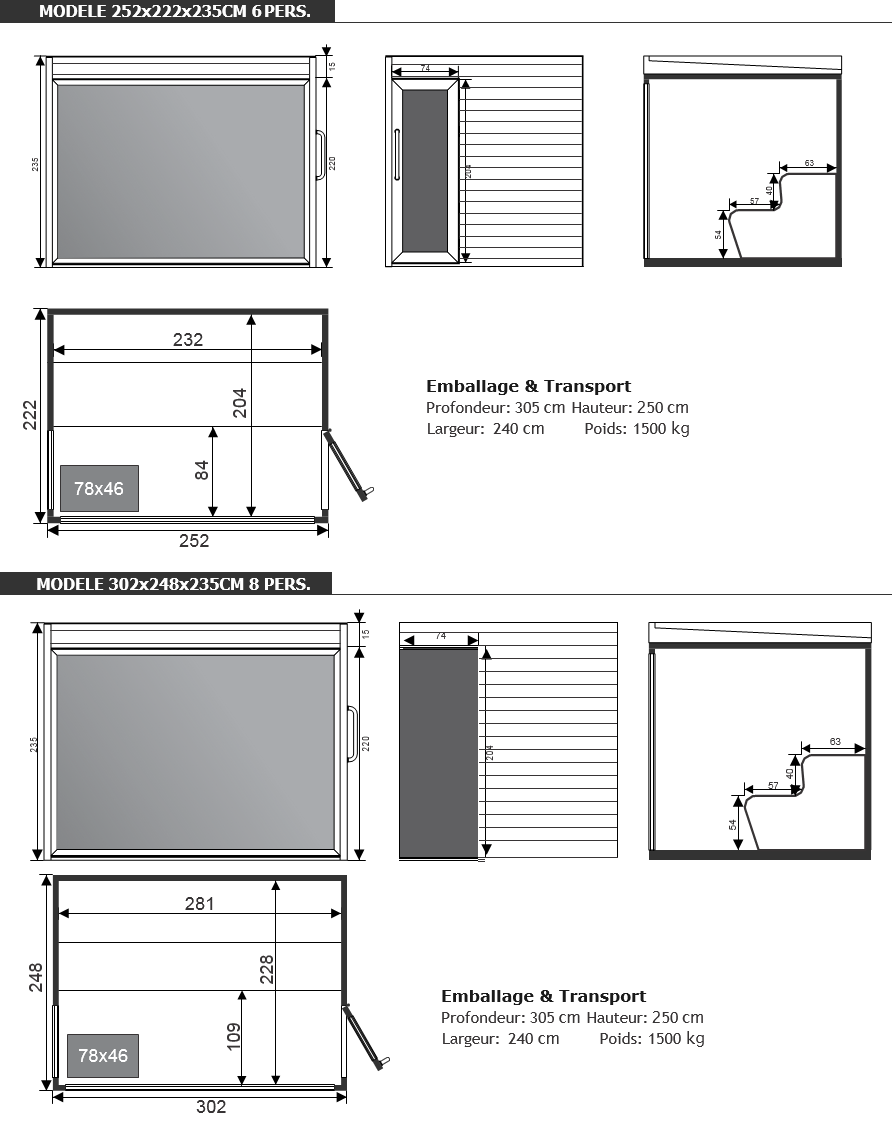 dimensions sauna tradi luxury - piscine et jardin