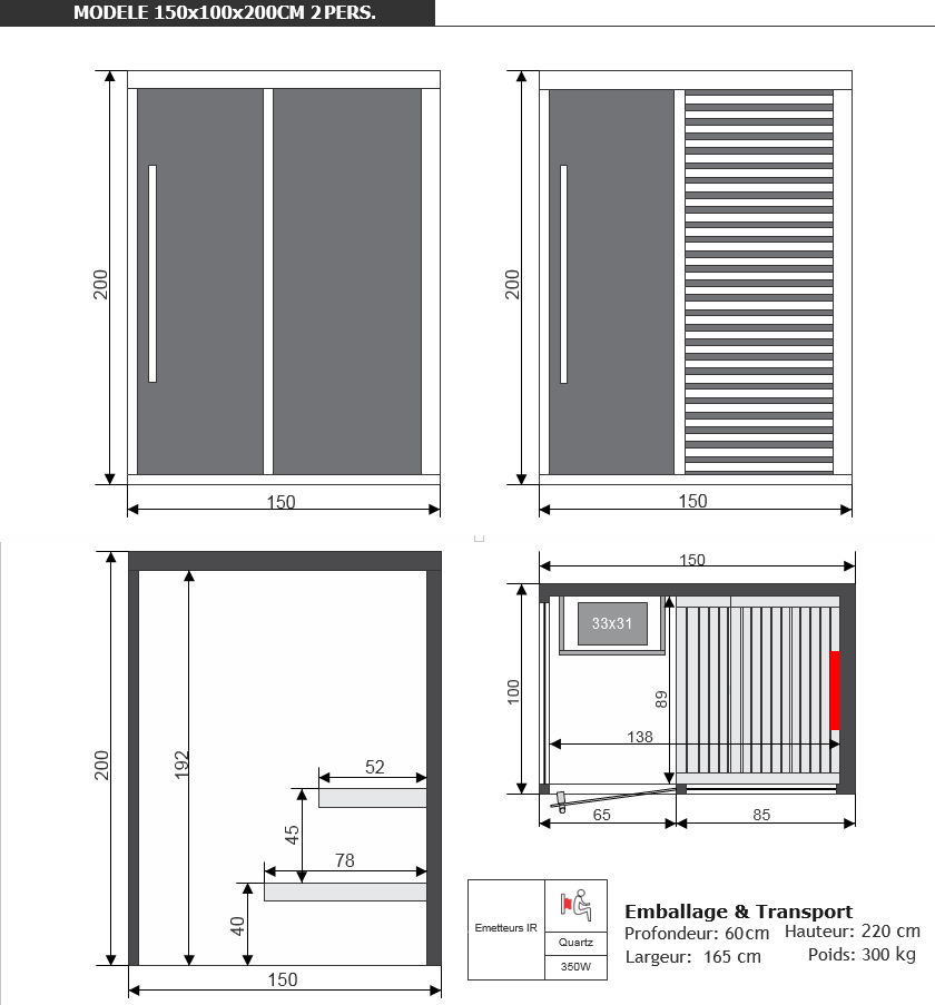 dimensions sauna sahara combi par Piscine & Jardin